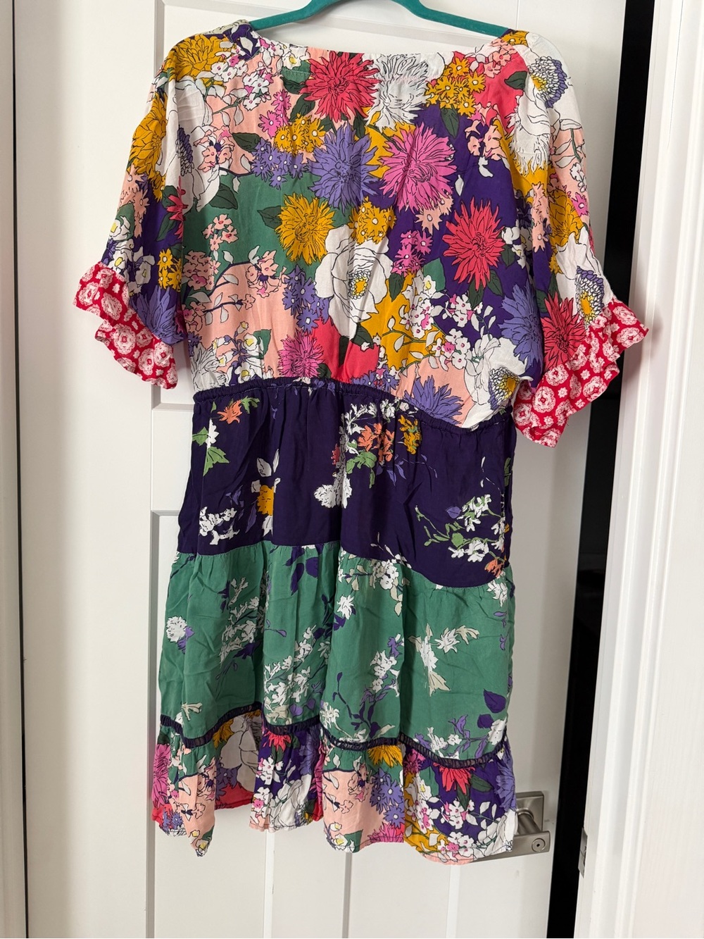 Anthropologie Floral Patchwork Short Dress in Green, Purple & White - Picture 3 of 3